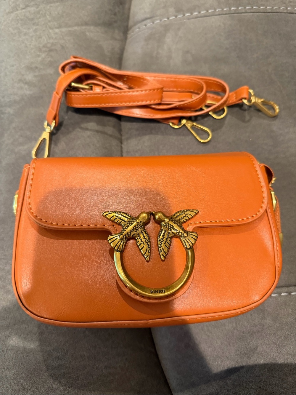 New designer inspired Orange Leather Love Classic Mini Crossbody